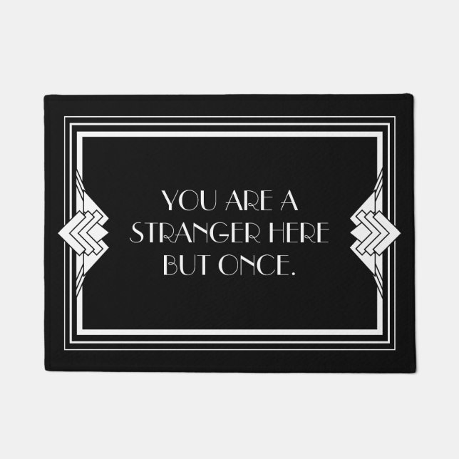 Art Deco Geometric Black White Welcome Quote Doormat (Front)