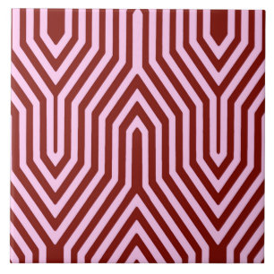 Art Deco Geometric - burgundy and pink Ceramic Tile