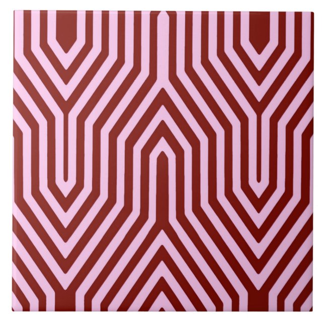 Art Deco Geometric - burgundy and pink Ceramic Tile (Front)