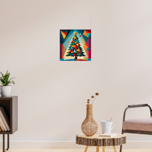 Art Deco Geometric Christmas Tree Multiple Triangl Poster