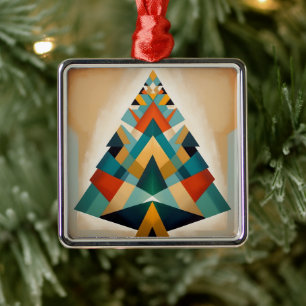 Art Deco Geometric Christmas Triangle Branches Metal Ornament