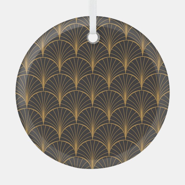 Art Deco Geometric Circles Pattern Glass Tree Decoration (Front)