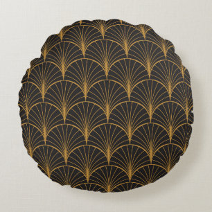 Art Deco Geometric Circles Pattern Round Cushion