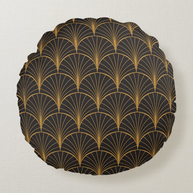Art Deco Geometric Circles Pattern Round Cushion (Front)