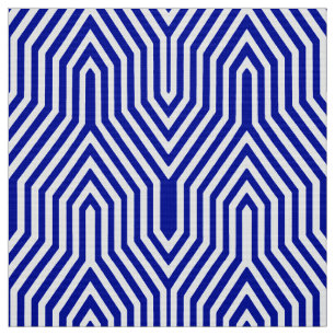 Art Deco Geometric - cobalt blue and white Fabric