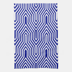 Art Deco Geometric - cobalt blue and white Tea Towel