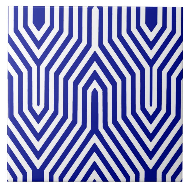 Art Deco Geometric - cobalt blue and white Tile (Front)