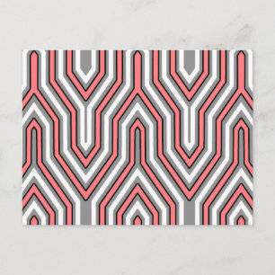 Art Deco Geometric - coral, grey and white Postcard