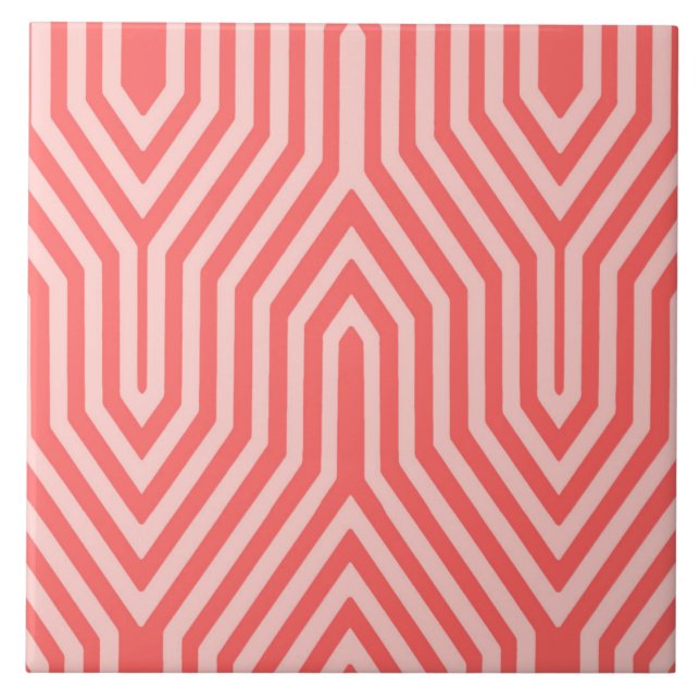 Art Deco Geometric - coral pink and shell pink Tile (Front)