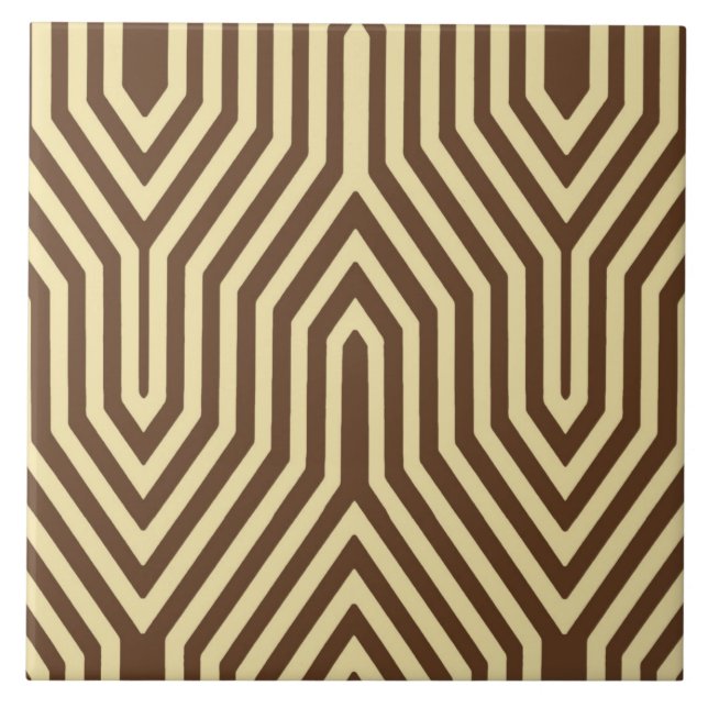 Art Deco Geometric - dark brown and tan Ceramic Tile (Front)