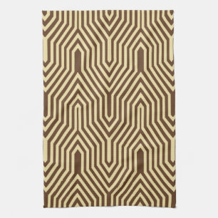 Art Deco Geometric - dark brown and tan Tea Towel