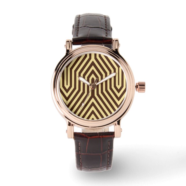 Art Deco Geometric - dark brown and tan Watch (Front)