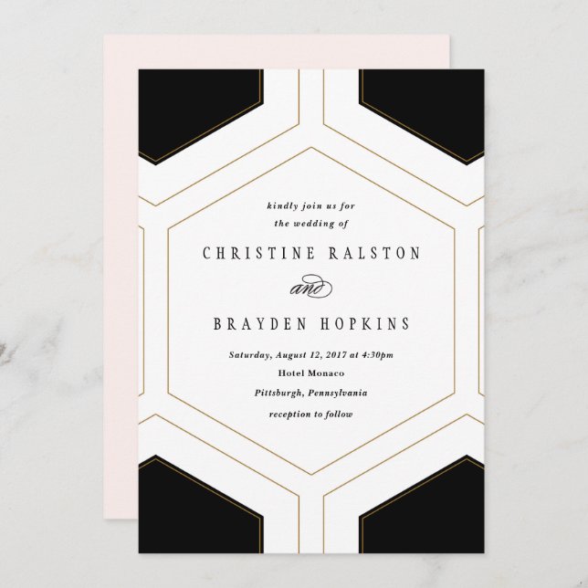 Art Deco Geometric Diamond Wedding Invitation (Front/Back)