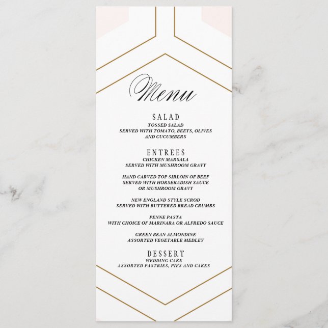 Art Deco Geometric Diamond Wedding Menu Card (Front)
