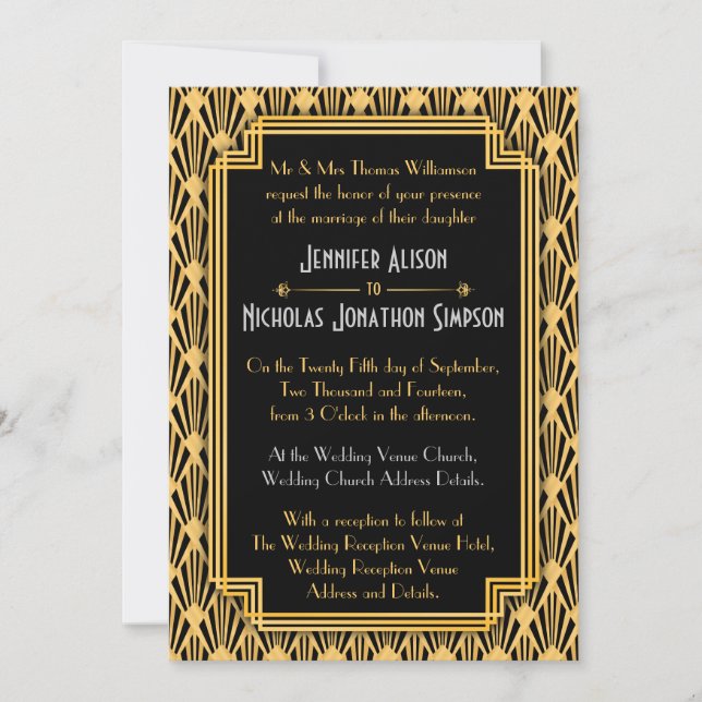Art Deco Geometric Diamonds Pattern Wedding Invitation (Front)