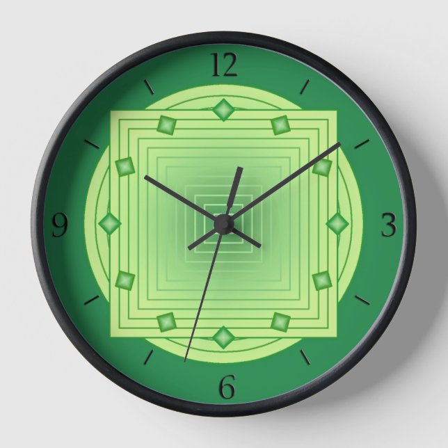 Art Deco Geometric, Emerald and Lime Green Clock (Front)