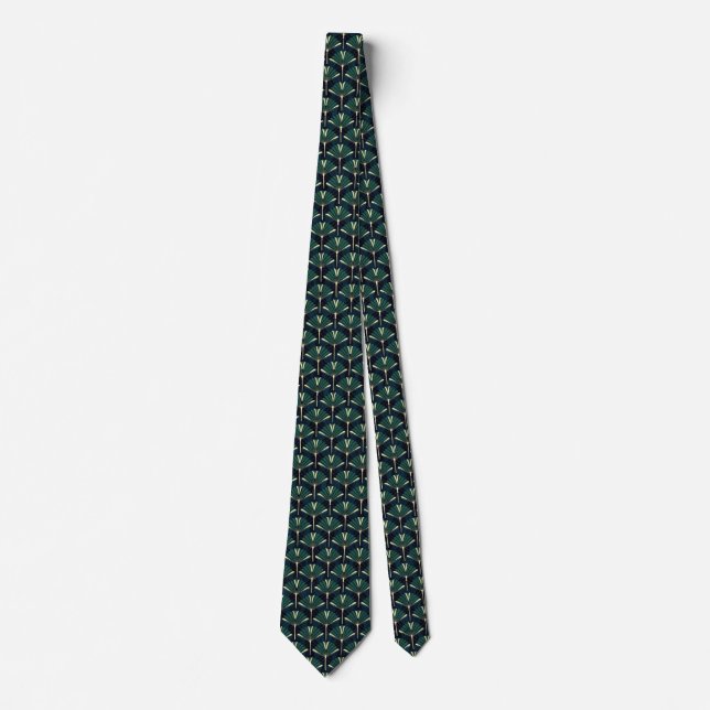 Art Deco Geometric Fan Pattern | Emerald & Gold Te Tie (Front)