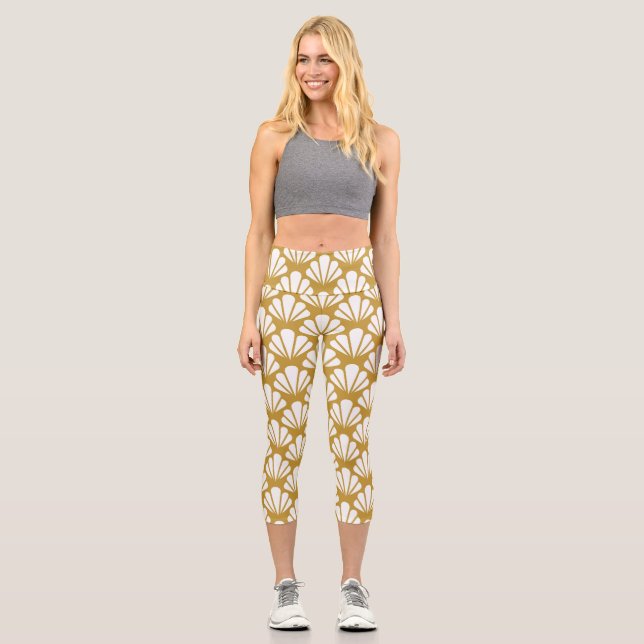 Art Deco, geometric floral seamless pattern. Capri Leggings (Front)