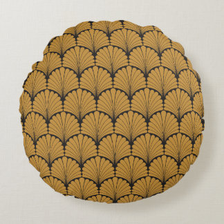 Art Deco Geometric Floral Texture Round Cushion