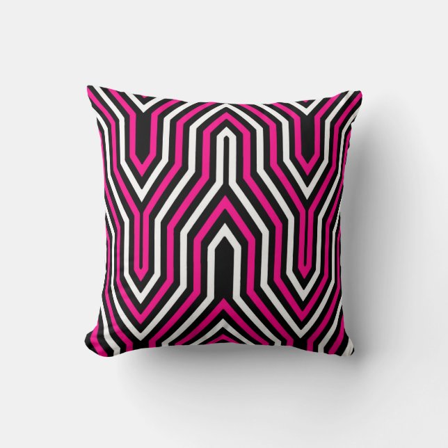 Art Deco Geometric - fuchsia pink, black and white Cushion (Front)