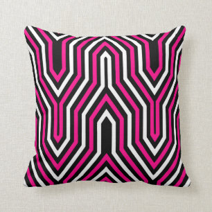 Art Deco Geometric - fuchsia pink, black and white Cushion