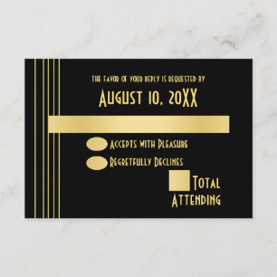 Art Deco Geometric Gold and Black Response Card