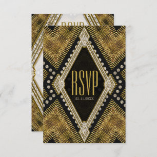 Art Deco Geometric Gold Black RSVP Card