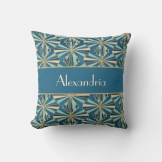 Art Deco Geometric Gold, Blue & Teal Luxury Glam Cushion