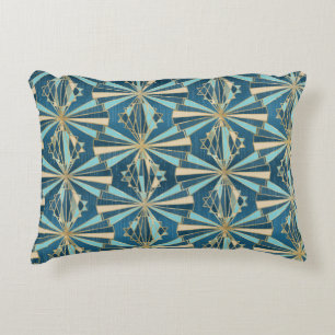 Art Deco Geometric Gold, Blue & Teal Luxury Glam Decorative Cushion