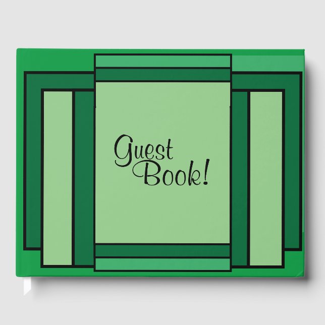 Art Deco Geometric Green Black  Guest Book (Front)