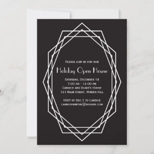 Art Deco Geometric Holiday Open House Black Invitation