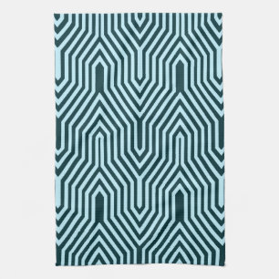 Art Deco Geometric - indigo and ice blue Tea Towel