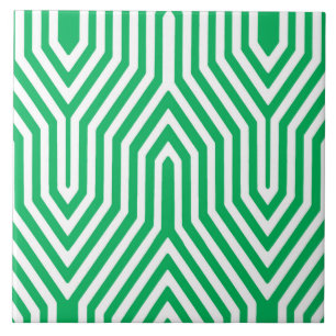 Art Deco Geometric - jade green and white Ceramic Tile