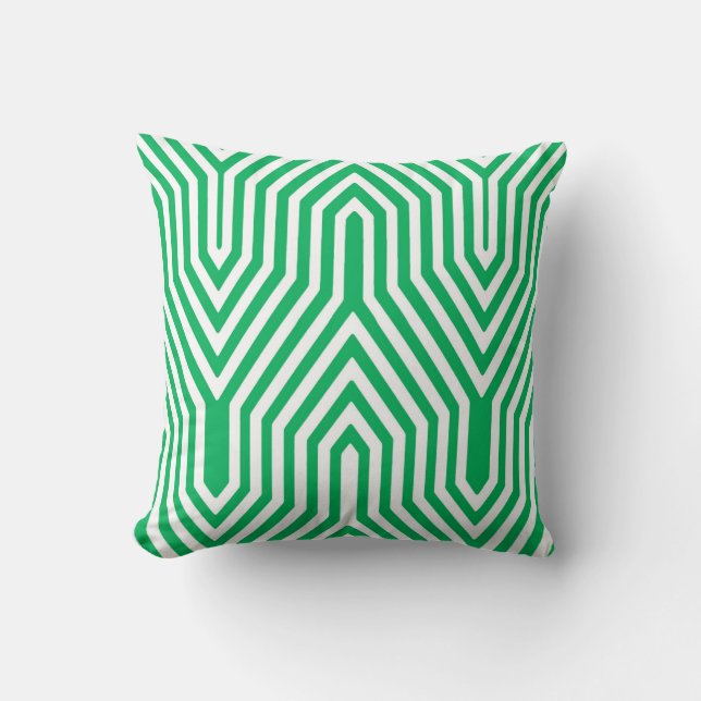 Art Deco Geometric - jade green and white Cushion (Front)