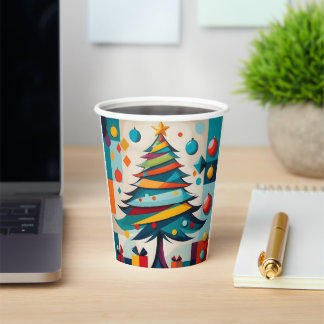 Art Deco Geometric Joyful Christmas Tree with Gift Paper Cups