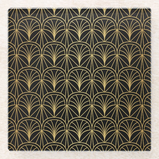 Art Deco Geometric Minimalistic Pattern Glass Coaster (Front)