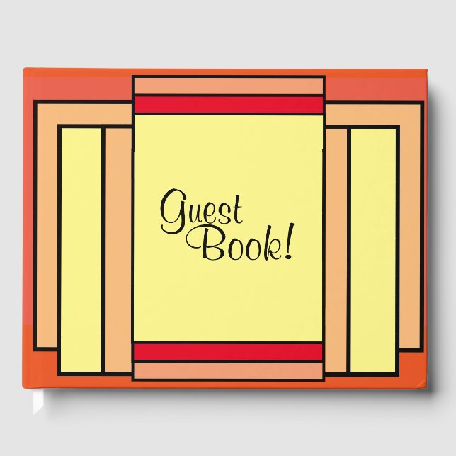 Art Deco Geometric Orange Yellow Black  Guest Book (Front)