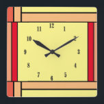 Art Deco Geometric Orange Yellow Black  Square Wall Clock<br><div class="desc">Great complimenting colour square design</div>
