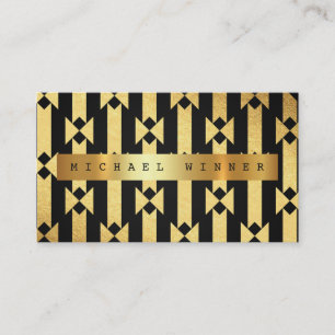 Art Deco Geometric Ornament Vip Golden Black Foil Business Card