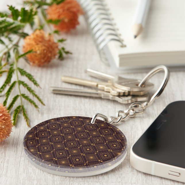 Art Deco geometric pattern featuring gold lines  Key Ring (Front Right)