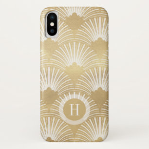 Art-deco geometric pattern gold on white iPhone x case