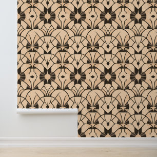Art Deco Geometric Pattern in Beige and Black Wallpaper