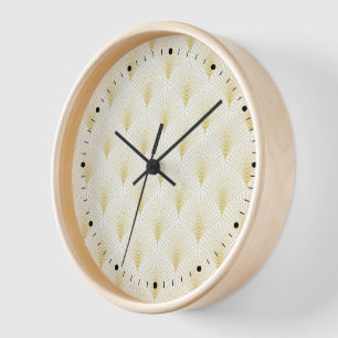 Art Deco Geometric Pattern In Gold & White Clock