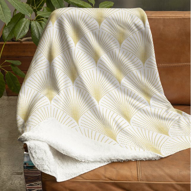 Art Deco Geometric Pattern In Gold & White Fleece Blanket (Creator Uploaded)