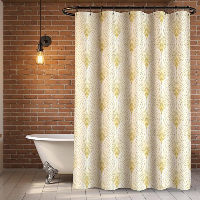 Art-Deco Geometric Pattern In Gold & White Shower Curtain (Creator Uploaded)