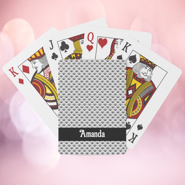 Art Deco Geometric Pattern Personalise Black White Playing Cards (A deck of playing cards that have an art deco pattern and a name you can personalize!)
