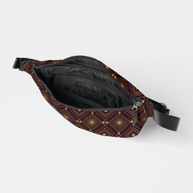 Art Deco geometric pattern with gold diamond shape Bum Bags (Open)