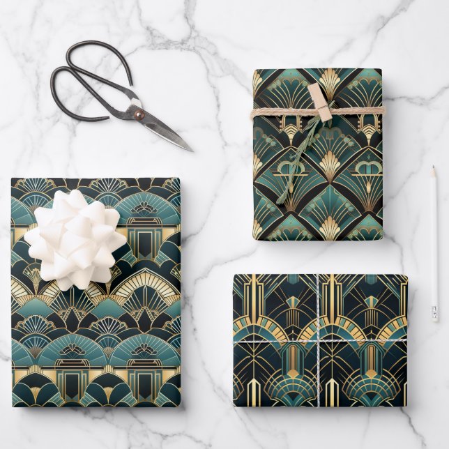 Art Deco Geometric Patterned Wrapping Paper Sheet (Front)