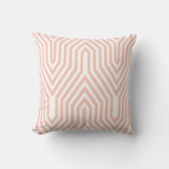 Art Deco Geometric - peach pink and white Cushion (Front)