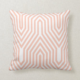 Art Deco Geometric - peach pink and white Cushion